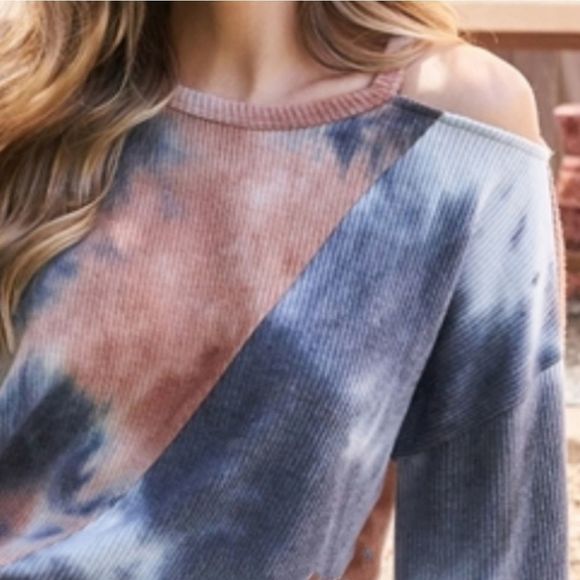 Soft Black And Peach Combo Tie Dye Cold Shoulder Top - Picture 7 of 7